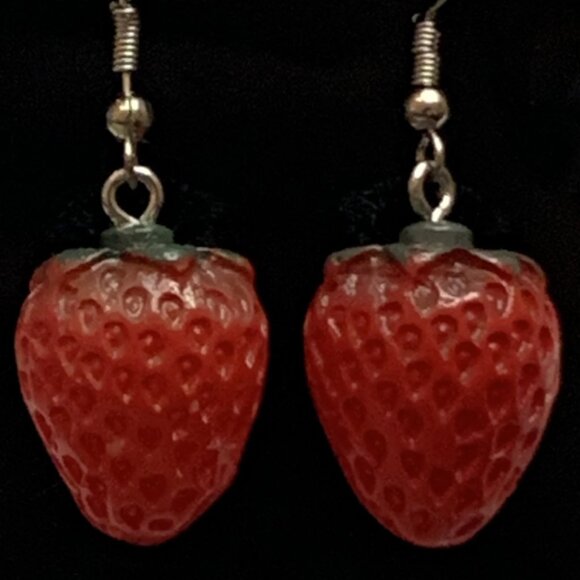 Strawberry Earring, Fruit Earring, Berry Earring, Funny Food Earring, Gift Idea - Picture 3 of 5